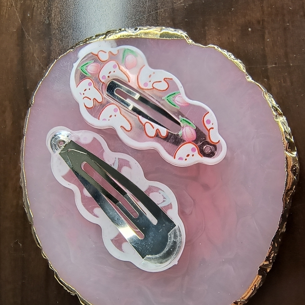 Women’s Jewelry Unique and Cute Pink Bunny Hair Clips with little roses - Picture 2 of 3